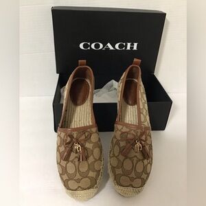 Coach Carson Espadrille Khaki/Saddle Size 8